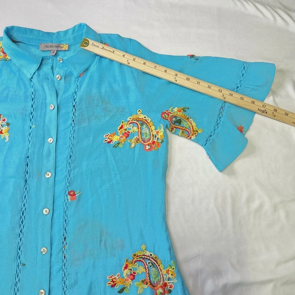Figueroa & Flower Women Sz M Embroidered Peasant Blouse Boho Cottagecore Hippie - Picture 5 of 6